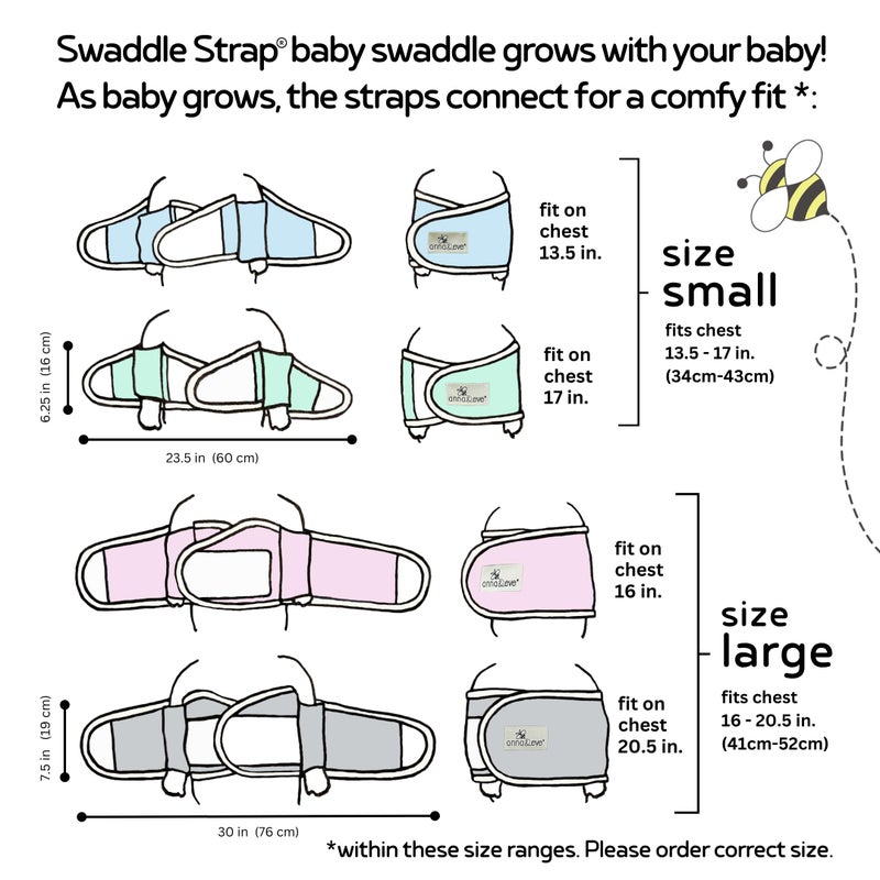 Anna & Eve® Baby Swaddle Strap for Newborns and Infants - 100% Cotton, No Overheating - The Original Arms Only - Adjustable Large Size Swaddle, Fits Chest 16" to 20.5" - Grey - Image 3